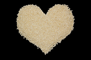 Rice heart on a black background