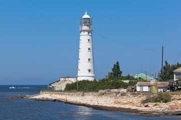 Fototapeta na wymiar Lighthouse at Cape Tarkhankut in the Black Sea region of Crimea