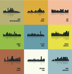Dubai, Lima, Tel Aviv, Caracas, Vienna,Lagos, Dhaka, Hong Kong, Mumbai (Set of 9 Metropolis)