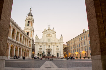 Fototapeta na wymiar Loreto, Marche, province of Ancona. Piazza della Madonna with the facade of the Basilica di Santa Casa , a popular pilgrimage site for Catholics