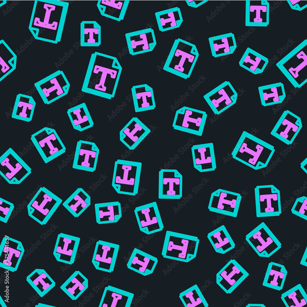 Poster Line Text file document icon isolated seamless pattern on black background. Vector Illustration.
