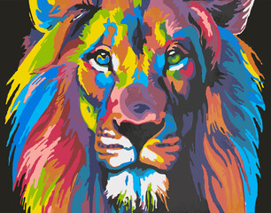 Colorful Paintings. Wild animals in colors. Lion
