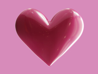 shiny heart with highlights isolated on pink background. 3d illustration