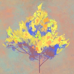 Abstract hand painted tree on grunge background. Artistic background digital illustration.