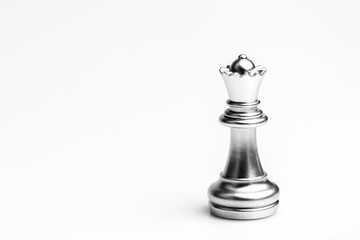silver queen chess standing alone. - leadership concept.