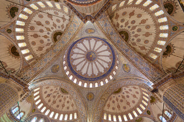 Domes of the Blue Mosque known also as Sultanahmet Mosque, in Istanbul, Turkey
