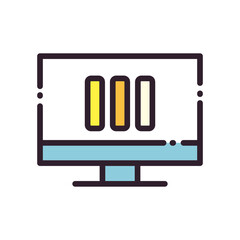 infographic bars chart on computer line and fill style icon vector design