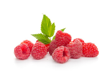  raspberries with leaf isolated on a white background