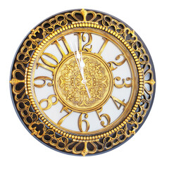 Clock with gold decoration on a white isolated background shows the approach of the New Year