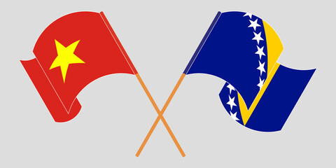Crossed and waving flags of Vietnam and Bosnia and Herzegovina