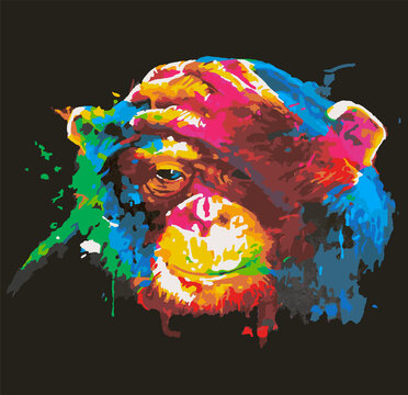 Colorful Paintings. Wild animals in colors. Monkey.