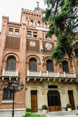 Fototapeta na wymiar Madrid Conciliar Seminary (El Seminario Conciliar de Madrid) building located in Latin Quarter. It is one of the most interesting Neo-Mudejar constructions in Madrid. Spain.