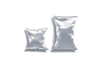 Blank silver foil big and small chips pack mockup, isolated