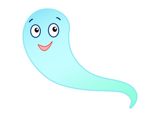 Cute flying ghost - full color stock illustration on the theme of Halloween. Blue-green ghost.