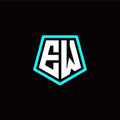 Initial E W letter with polygon modern style logo template vector