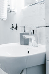 Modern bright white bathroom, sink interior design minimalist