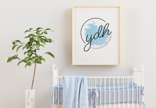 Child´s Room with a Vertical Wooden Frame Poster Mockup