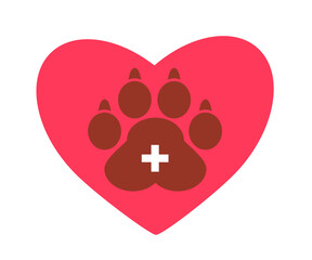 Dog footprint and heart on a white background. Symbol. Vector illustration.