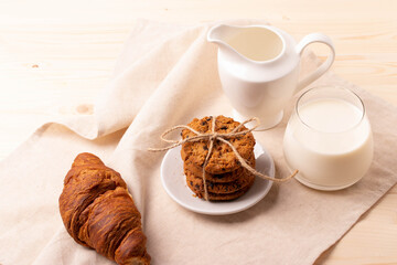 homemade oatmeal cookies on rustic background