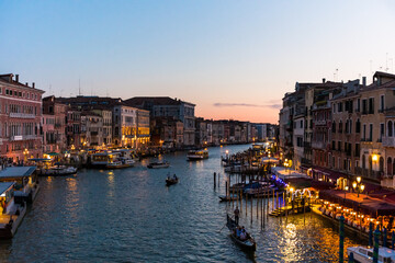 Fototapeta na wymiar Panoramic view of Canal Grande in Venice, Italy by dusk