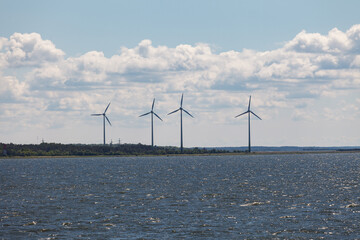 Onshore wind turbines on the cost of Baltic sea.