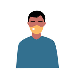 
Beautiful cartoon illustration with a man in a beautiful medical mask on a white background for medical design. Cartoon people vector illustration. The face of a man in a protective mask. business an