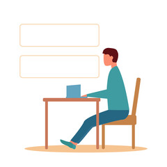 
A modern person at a computer works online, great design for any purpose Cartoon flat vector. Online communication. Online education concept. Modern technologies. Home Office.