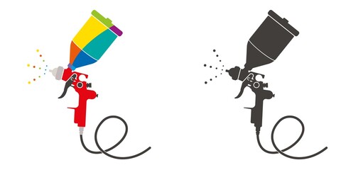Paint sprayer vector illustration.Spray gun for car body painting, aerography airbrush.