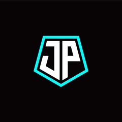 Initial J P letter with polygon modern style logo template vector