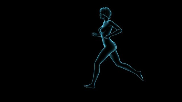 Silhouette of a running woman on a dark background 3d render Seamless Loop Animation