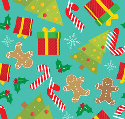 Fototapeta na wymiar Christmas Holiday Seamless Pattern Background For Scrapbook, Posters, Web, Greeting Cards 
