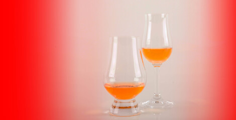 Set of single malt tasting glasses, single malt whisky in a glasses