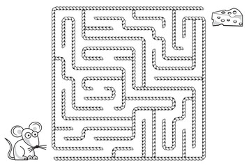 Maze game with mouse and a piece of cheese. 