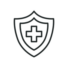 Cross inside shield line style icon vector design