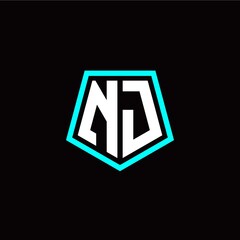 Initial N J letter with polygon modern style logo template vector