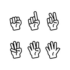 set of hand gesture count 1 2 3 4 and 5 vector icon illustration in trendy cartoon filled line style