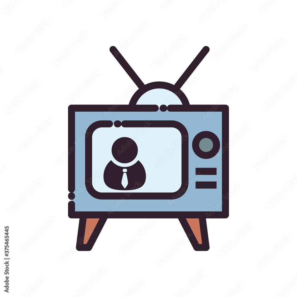 Poster retro tv with avatar line and fill style icon vector design