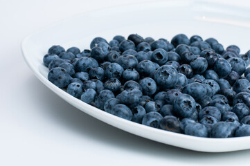 blue bilberries on a white porcelain plate