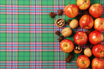 Ripe apples form autumn background with free space for text	