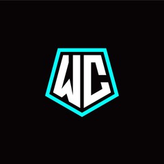 Initial W C letter with polygon modern style logo template vector