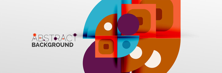 Obraz premium Bright color circles, abstract round shapes and triangles composition with shadow effects. Vector modern geometric design template