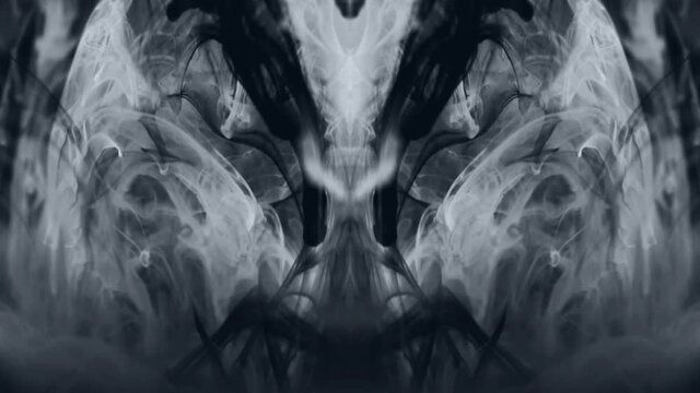 Abstract substance. Black and white ink. Fractal clouds. Dark background
