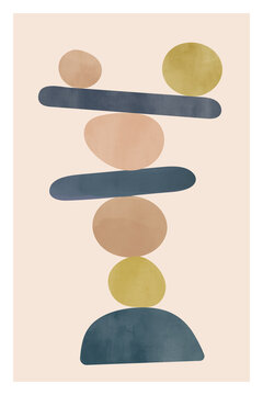Minimalist poster with geometric shapes. Balance concept. Pastel colors.