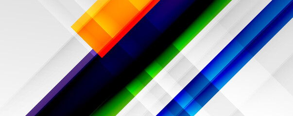 Geometric abstract backgrounds with shadow lines, modern forms, rectangles, squares and fluid gradients. Bright colorful stripes cool backdrops