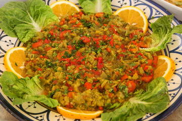 baked tomato and bell pepper salad, traditional Moroccan cuisine