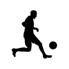 Football player of soccer player dribbling ball silhouette, isolated on white background