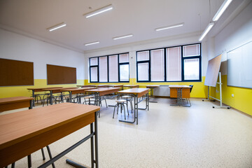 Empty school. No students and classes due to coronavirus COVID-19