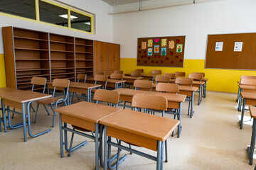 Empty school. No students and classes due to coronavirus COVID-19