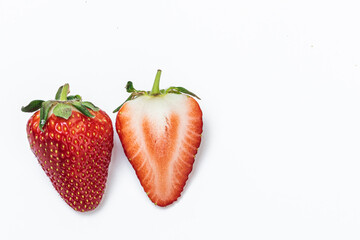 Fresh strawberry slice on a white background