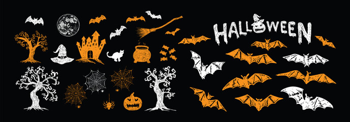Halloween symbols hand drawn illustrations	